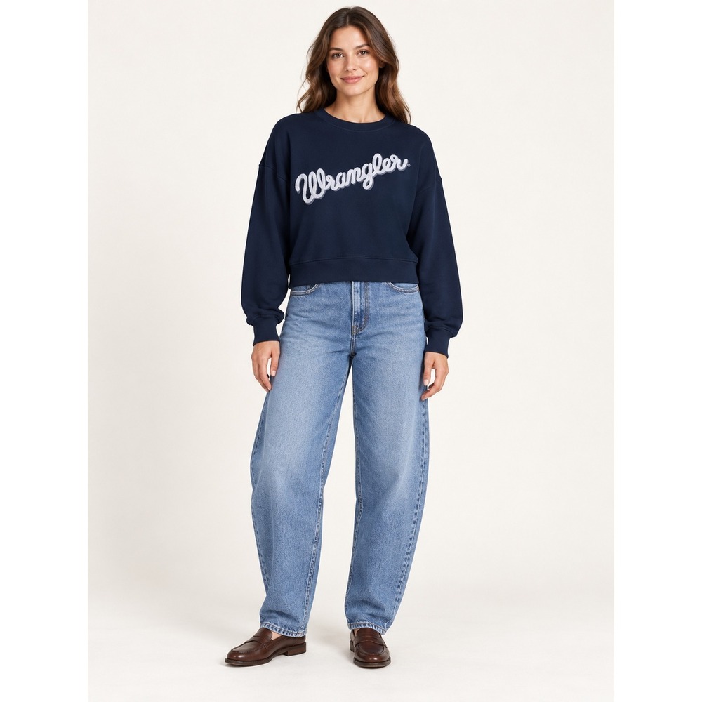 Wrangler Retro Black Cropped Sweatshirt Chenille Logo Pullover Medium 112333929